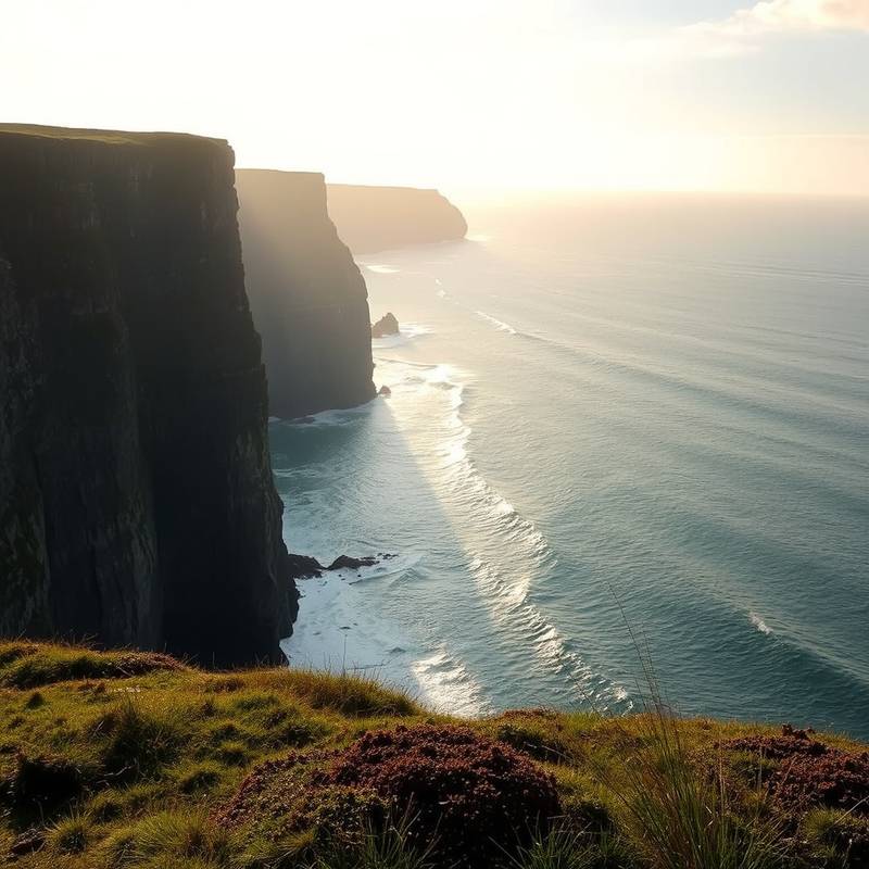 Dramatic coastal cliffs overlooking the Atlantic Ocean in County Clare, Ireland.