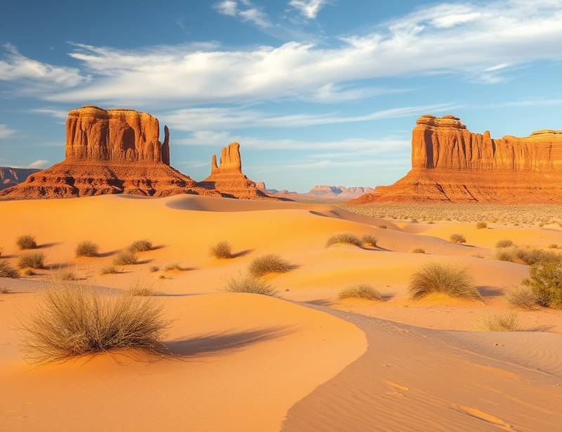 Vast desert landscape with sand dunes and unique rock formations in Arizona.